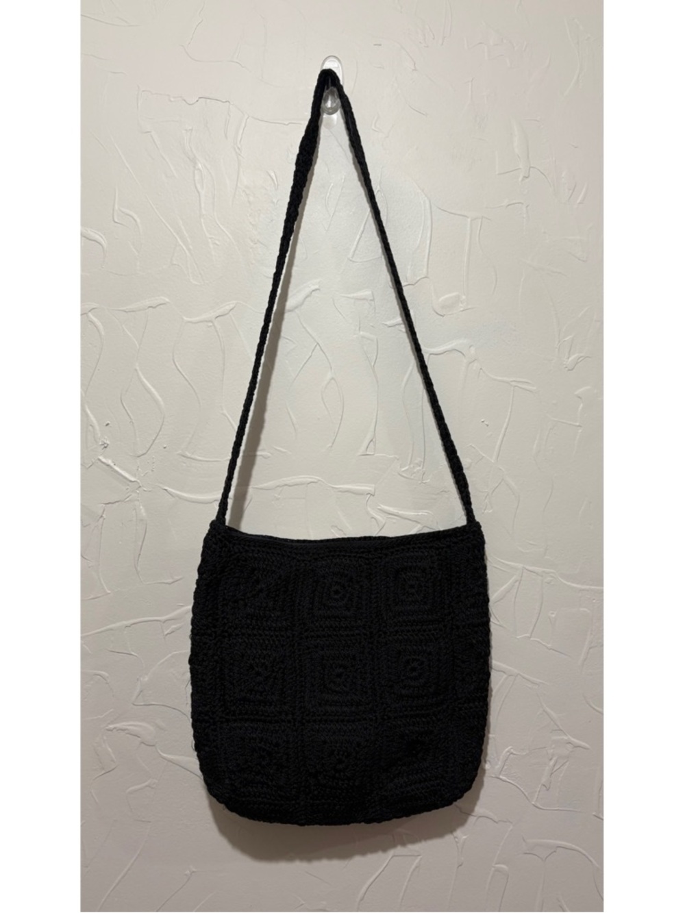 The Sak black square pattern crochet knit shoulder bag